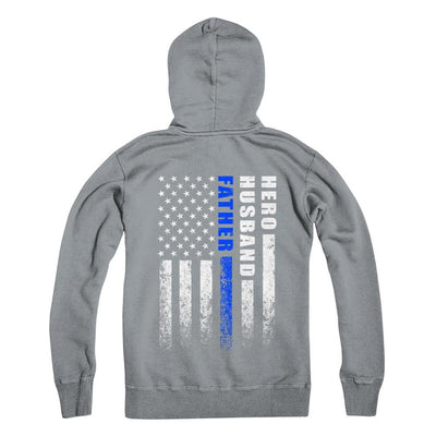 Police Thin Blue Line Husband Daddy Hero Fathers Day Gift-T-Shirt & Hoodie-Pullover Hoodie-Light Steel