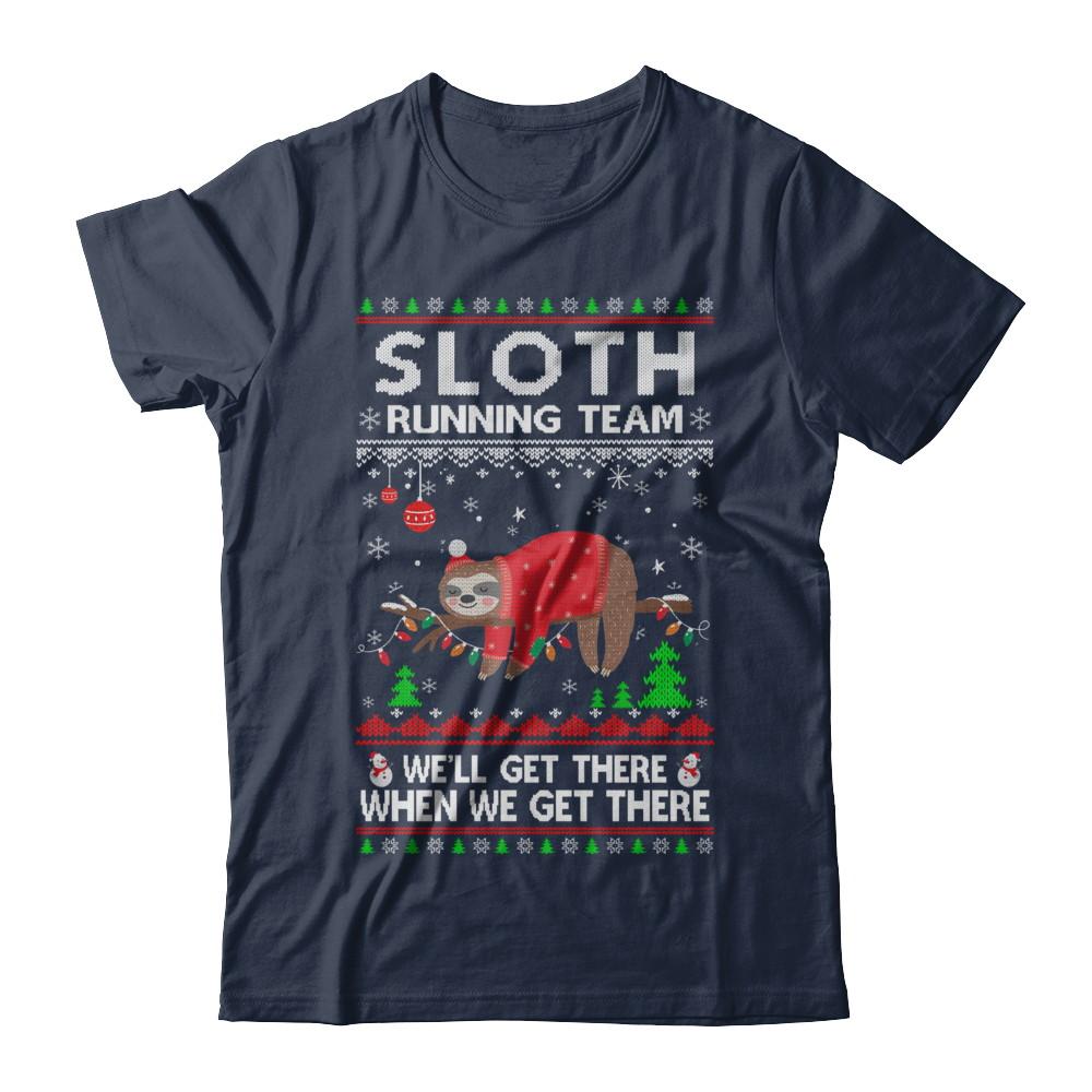 Funny Sloth Running Team Ugly Christmas Sweater Gift-T-Shirt & Sweatshirt-Classic T-Shirt-Navy