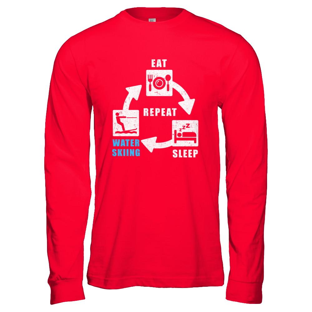 Eat Sleep Water Skiing Repeat Funny Lake Sports-T-Shirt & Hoodie-Long Sleeve T-Shirt-Red