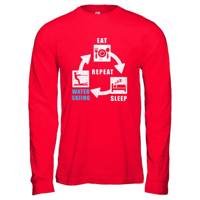 Eat Sleep Water Skiing Repeat Funny Lake Sports-T-Shirt & Hoodie-Long Sleeve T-Shirt-Red