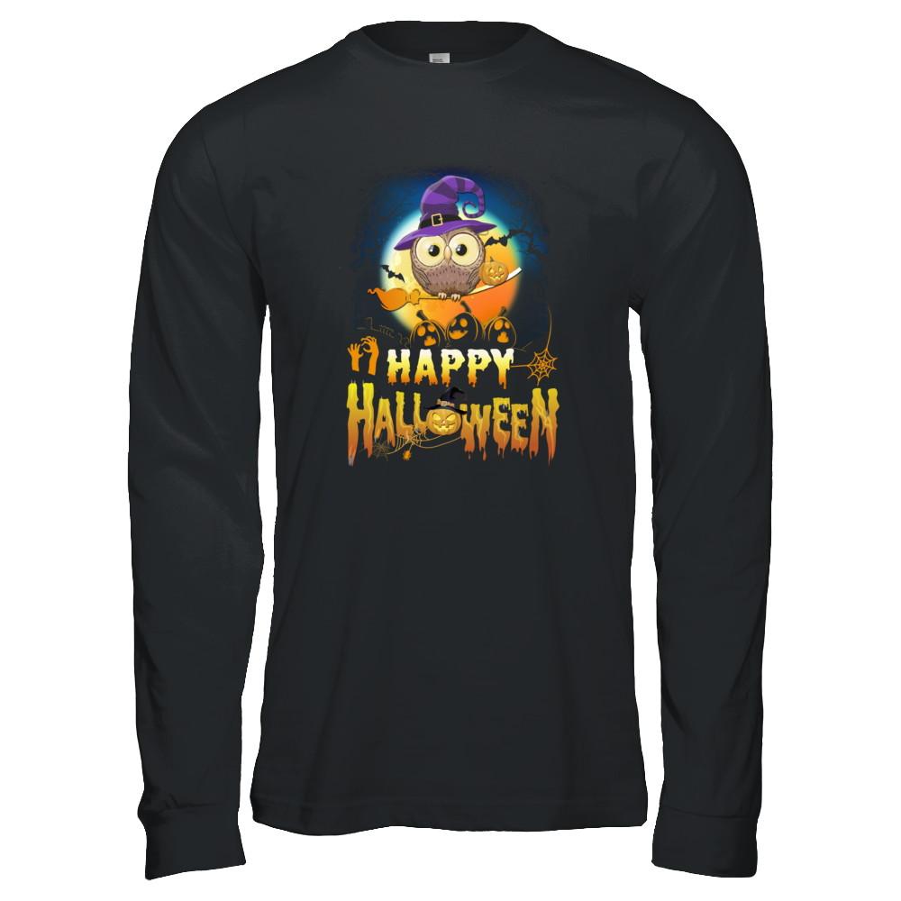 Happy Halloween Owl Witch-T-Shirt & Tank Top-Long Sleeve T-Shirt-Black