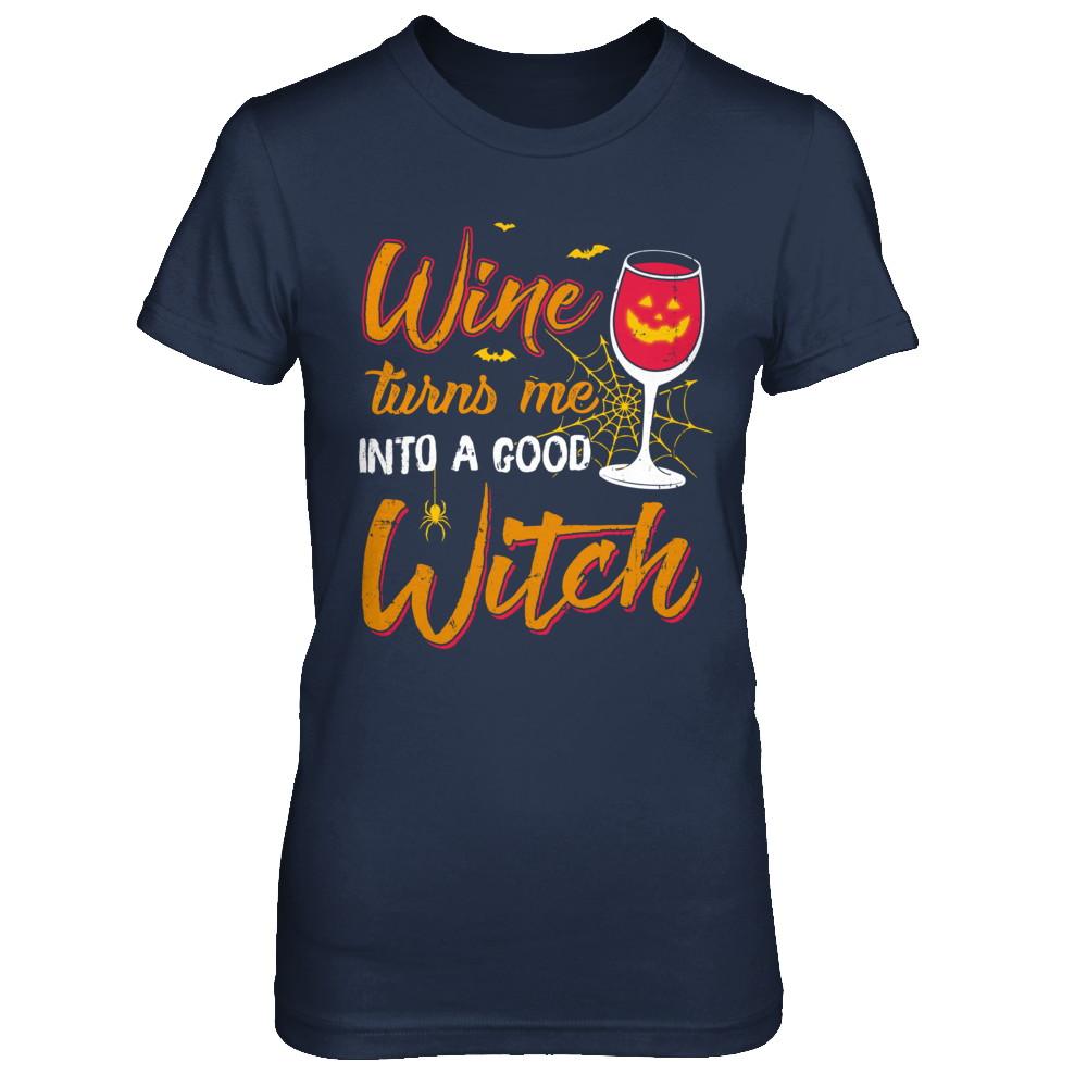 Wine Turns Me Into A Good Witch Halloween-T-Shirt & Hoodie-Women's T-Shirt-Navy