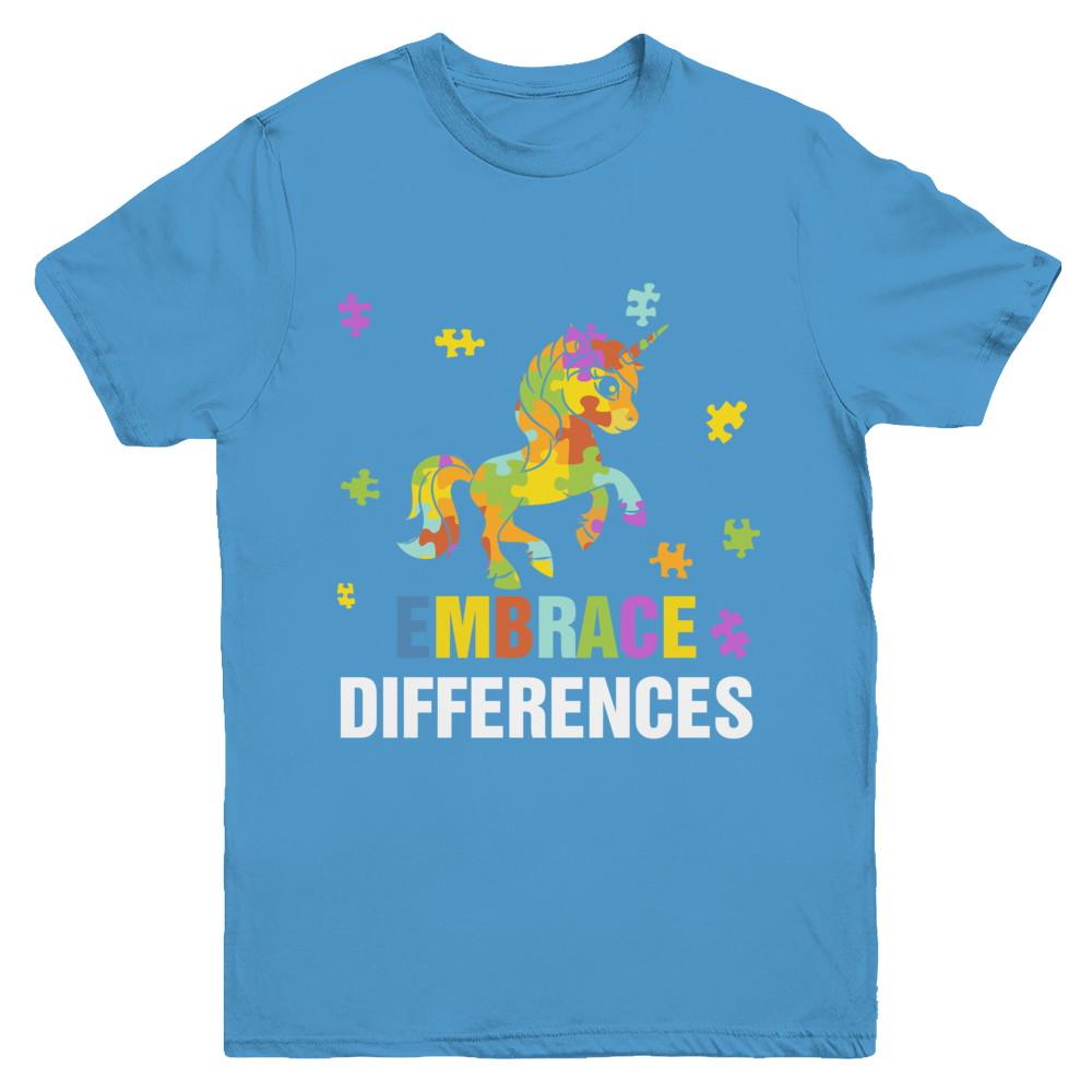 Autism Awareness Puzzle Piece Unicorn Embrace Differences Youth-Youth Shirt-