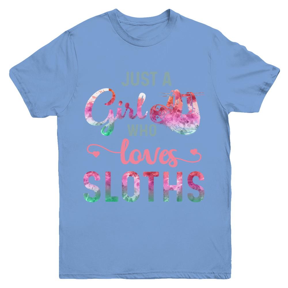 Just A Girl Who Loves Sloths Sloth Lover Youth-Youth Shirt-Youth T-Shirt-Carolina Blue