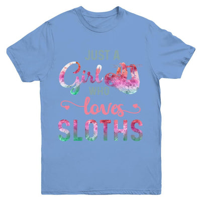 Just A Girl Who Loves Sloths Sloth Lover Youth-Youth Shirt-Youth T-Shirt-Carolina Blue
