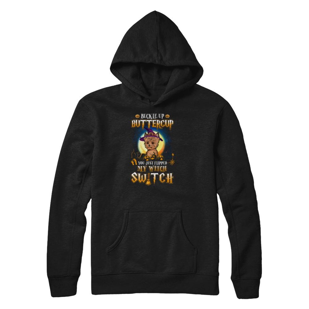 Buckle Up Buttercup Halloween Witch Yorkie Costume-T-Shirt & Tank Top-Pullover Hoodie-Black