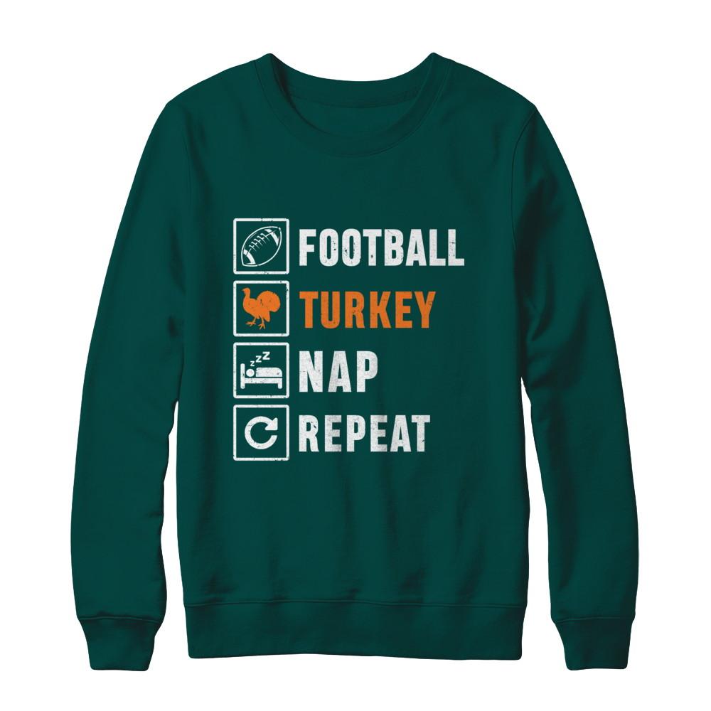 Football Turkey Nap Repeat Funny Thanksgiving Day-T-Shirt & Sweatshirt-Crewneck Sweatshirt-Deep Forest