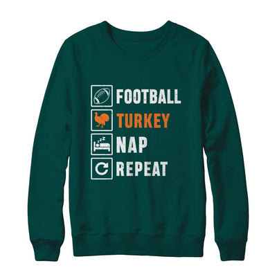Football Turkey Nap Repeat Funny Thanksgiving Day-T-Shirt & Sweatshirt-Crewneck Sweatshirt-Deep Forest