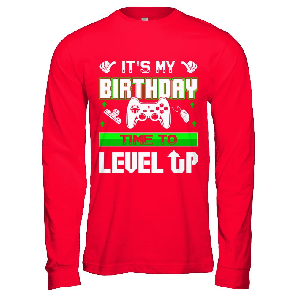 It's My Birthday Time To Level Up-T-Shirt & Hoodie-Long Sleeve T-Shirt-Red