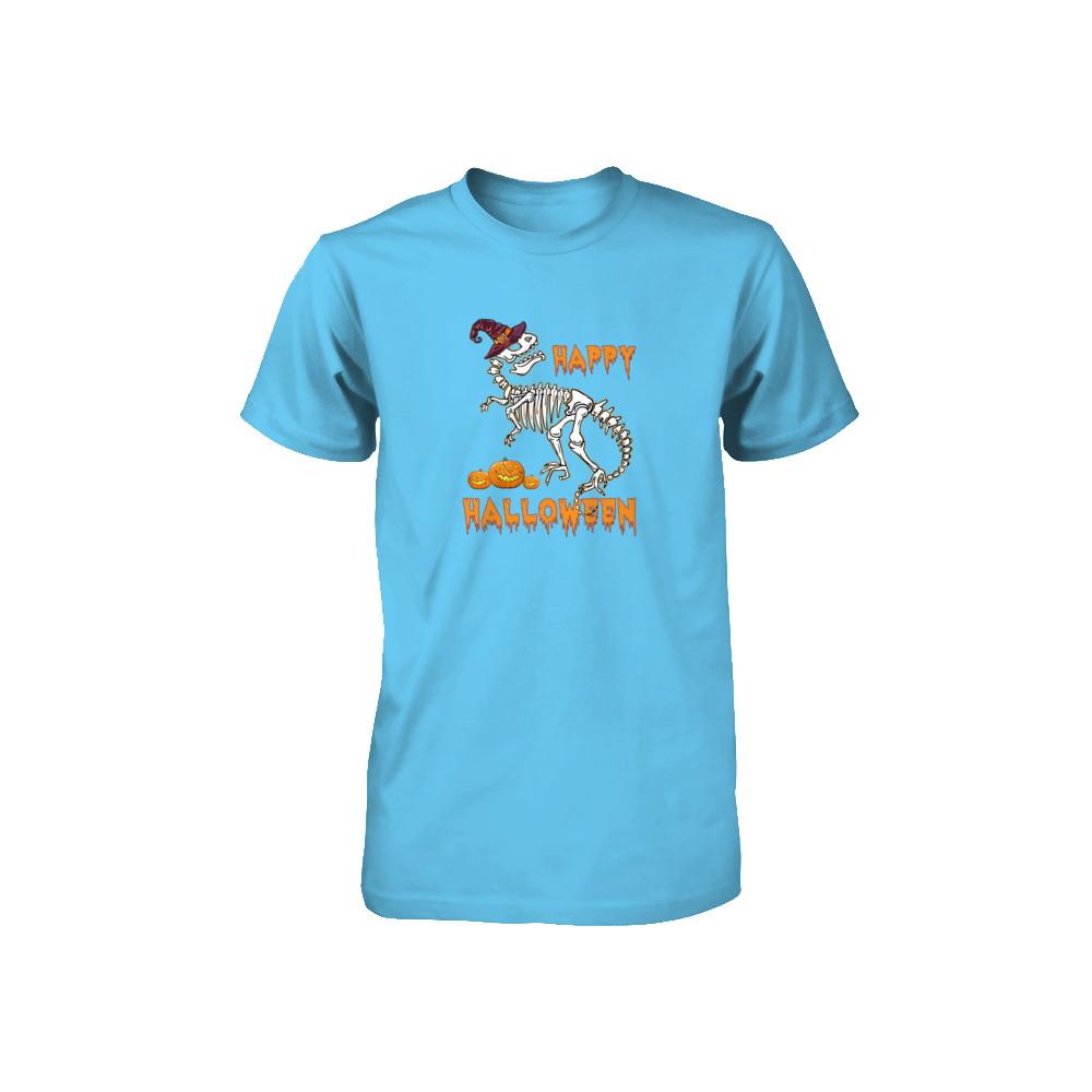 Funny Happy Halloween T-Rex Skeleton Dinosaur Youth-Youth Shirt-Toddler T-Shirt-Light Blue