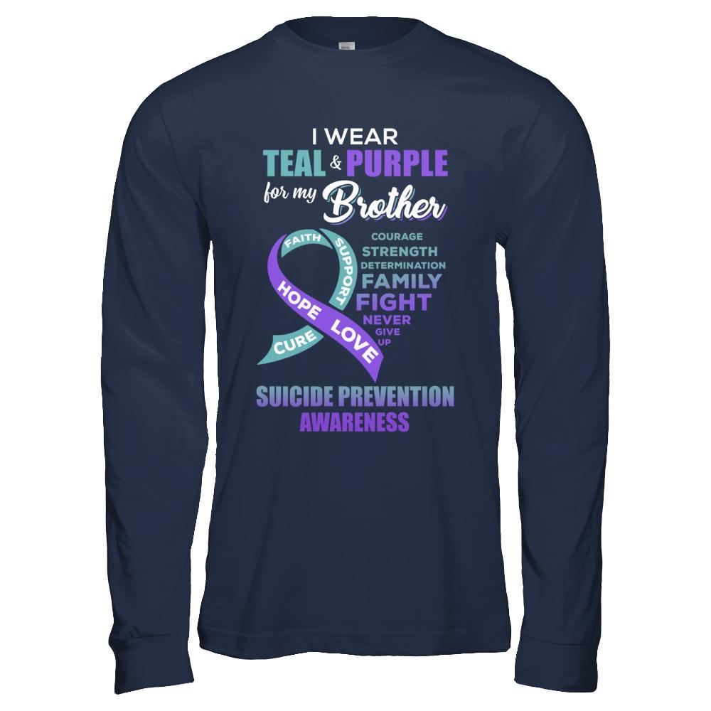 Suicide Prevention I Wear Teal Purple For My Brother-T-Shirt & Hoodie-Long Sleeve T-Shirt-Navy