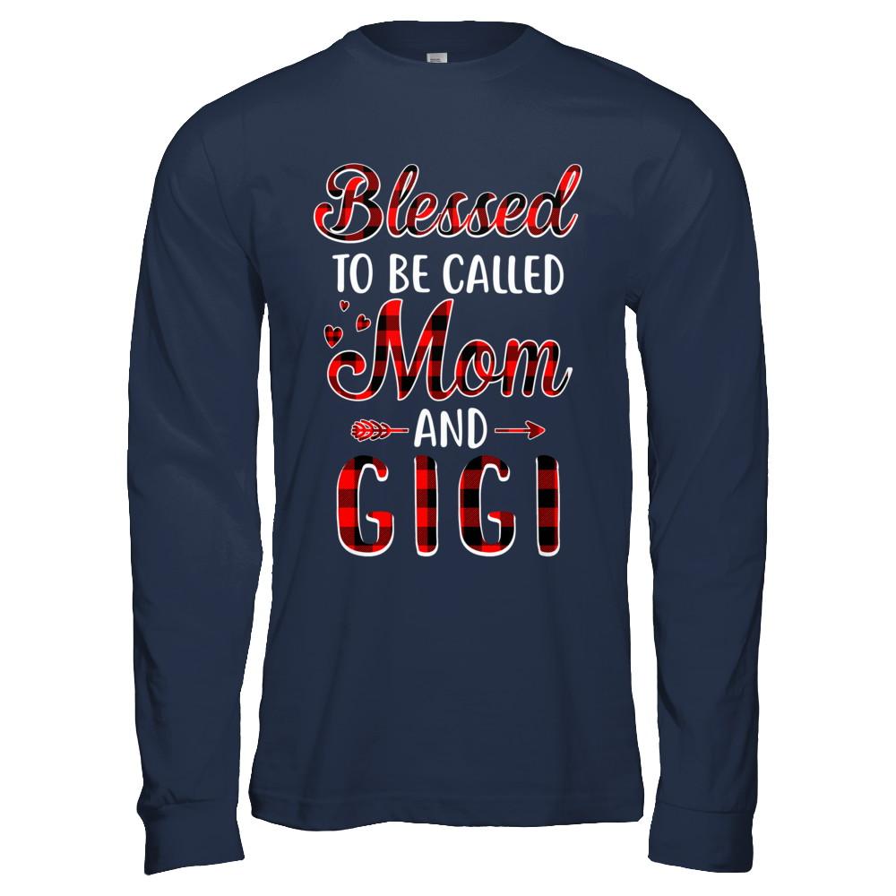 Red Buffalo Plaid Blessed To Be Called Mom And Gigi-T-Shirt & Hoodie-Long Sleeve T-Shirt-Navy