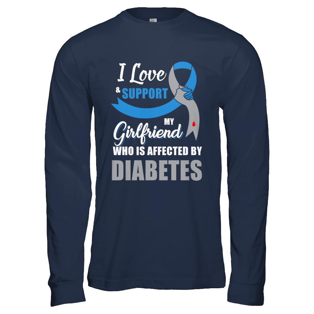 Diabetes Awareness Support Blue Grey Girlfriend Boyfriend-T-Shirt & Hoodie-Long Sleeve T-Shirt-Navy
