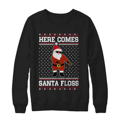 Here Comes Santa Floss Flossing Ugly Christmas Sweater-T-Shirt & Sweatshirt-Crewneck Sweatshirt-Black