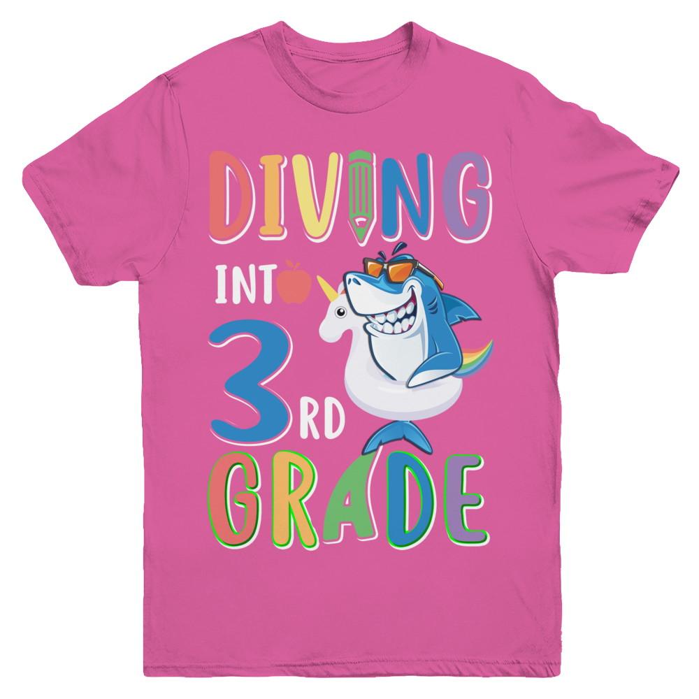 Diving Into 3rd Grade Back To School Shark Youth-Youth Shirt-Youth T-Shirt-Heliconia