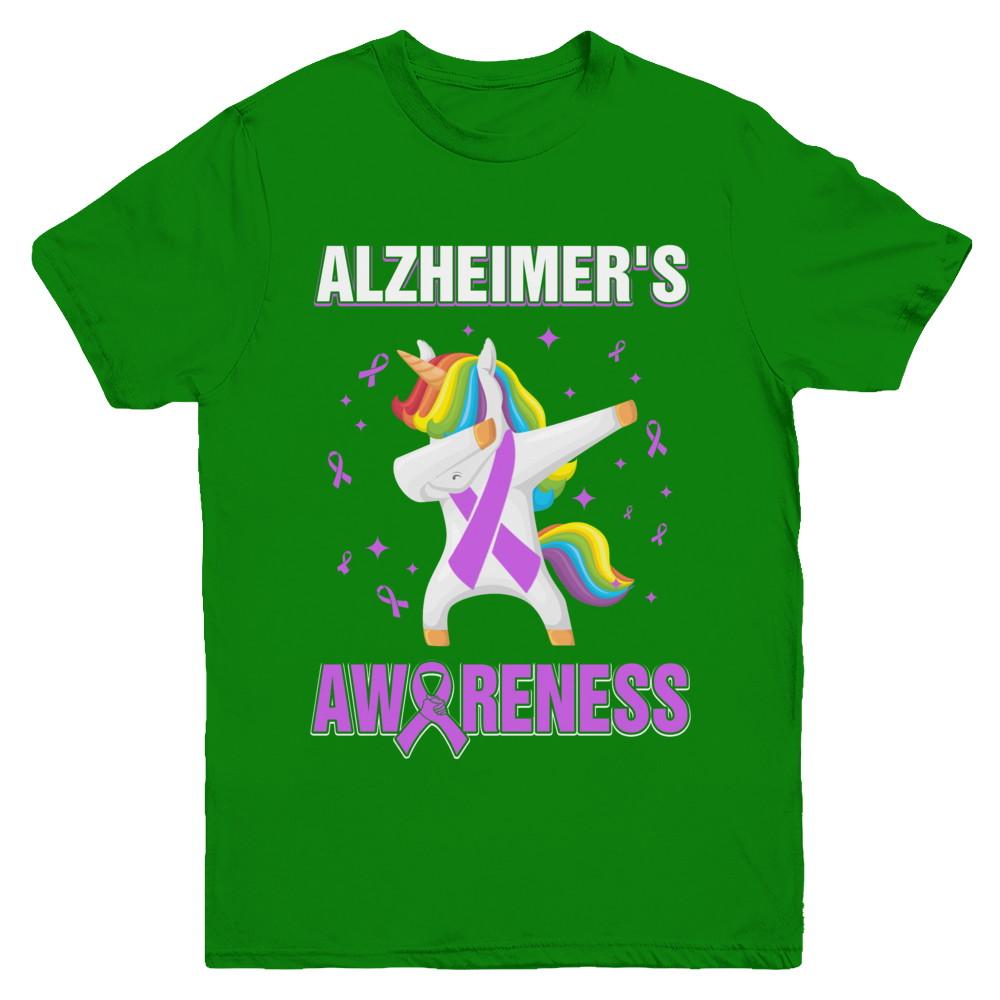 Inspirational Alzheimer's Awareness Unicorn Support Youth-Youth Shirt-Youth T-Shirt-Irish Green