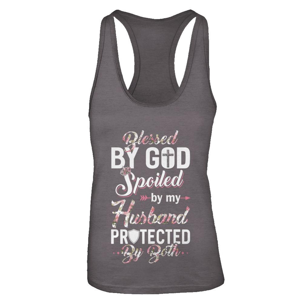 Blessed By God Spoiled By My Husband Protected By Both Wife-T-Shirt & Tank Top-Women's Ideal Racerback Tank-Dark Grey