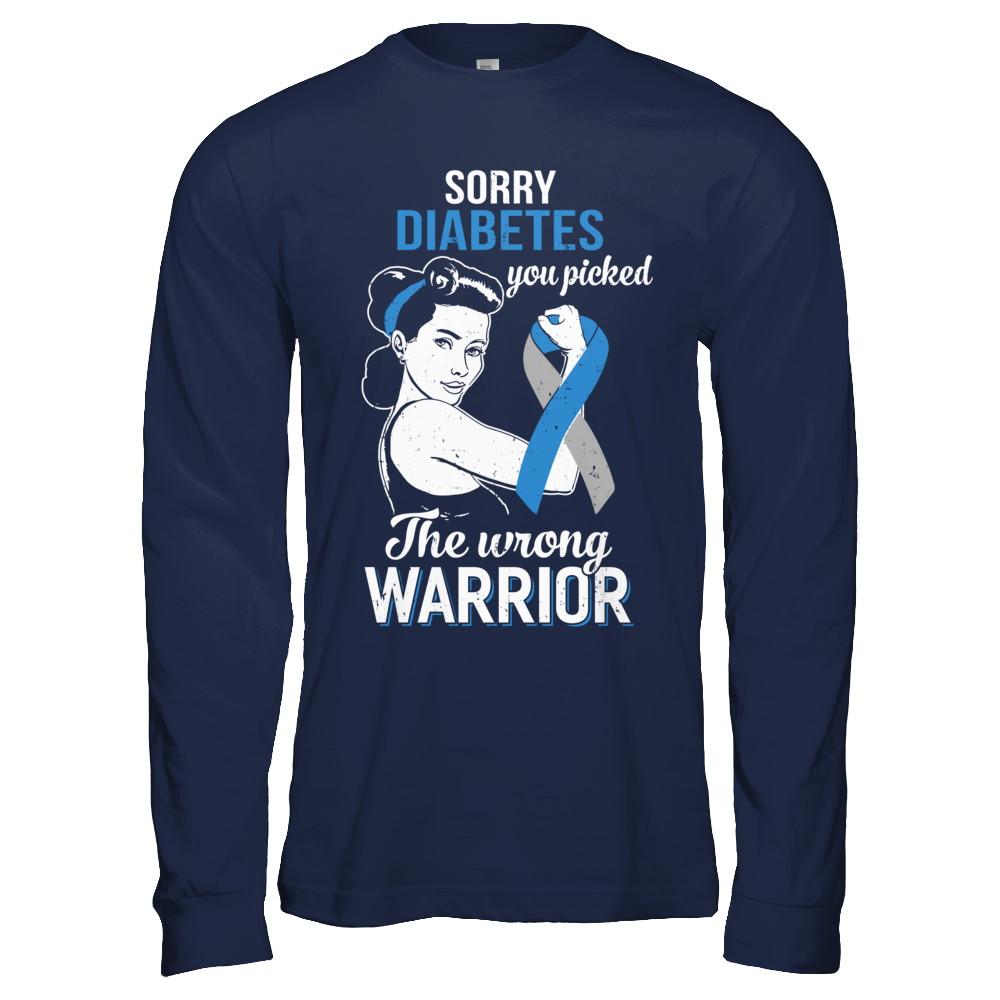 Sorry Diabetes You Picked The Wrong Warrior Diabetes-T-Shirt & Hoodie-Long Sleeve T-Shirt-Navy