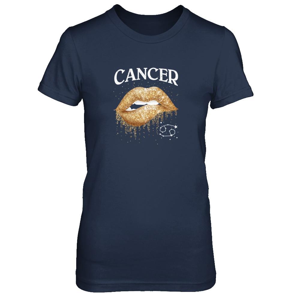 Cancer Zodiac June July Birthday Gift Golden Lipstick-T-Shirt & Tank Top-Women's T-Shirt-Navy
