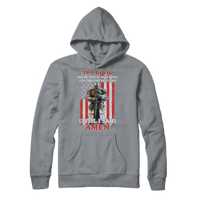 Knight American The Devil Saw Me With My Head Down Veteran-T-Shirt & Hoodie-Hanes - Heavyweight Pullover Hoodie-Light Steel