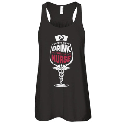Irish Safety First Drink With A Nurse-T-Shirt & Hoodie-Women's Flowy Racerback Tank-Black