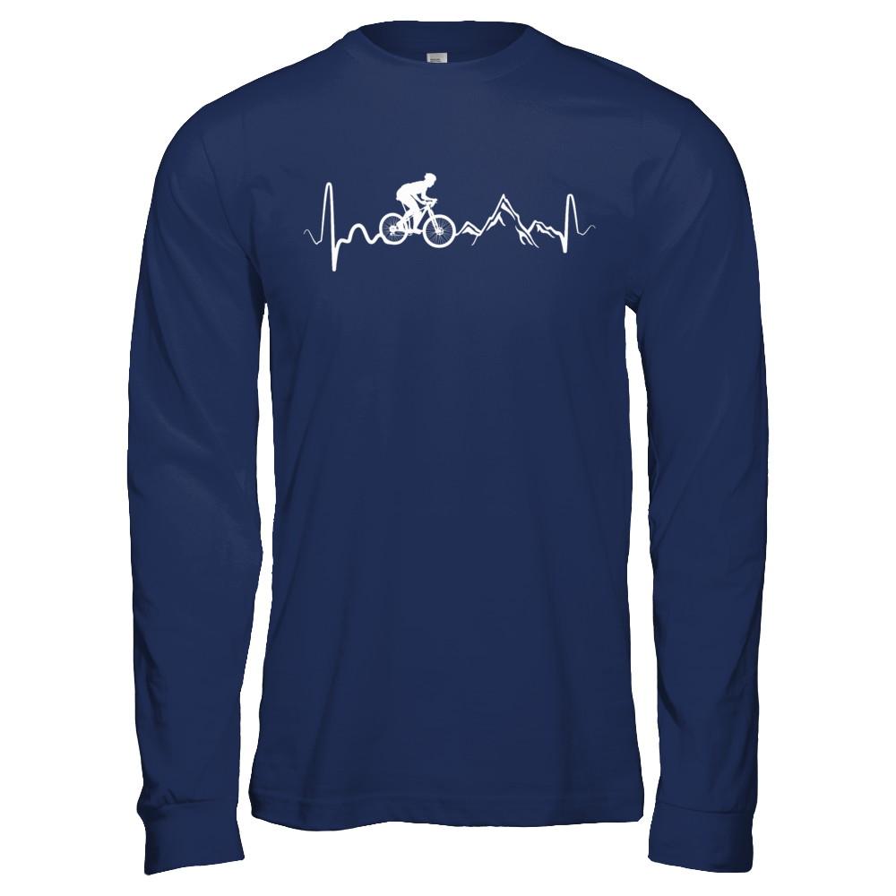 Mountain Bike Heartbeat-T-Shirt & Hoodie-Long Sleeve T-Shirt-Navy