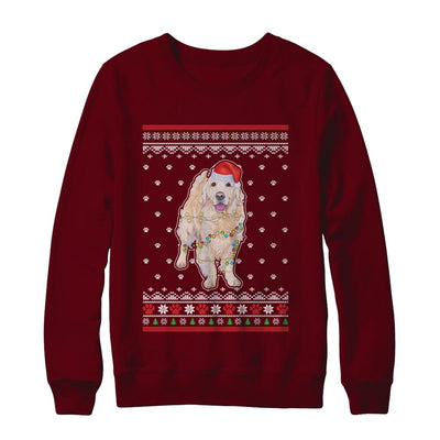 Golden Retriever Christmas Ugly Sweater Lights Dog Xmas Gift-T-Shirt & Sweatshirt-Crewneck Sweatshirt-Maroon
