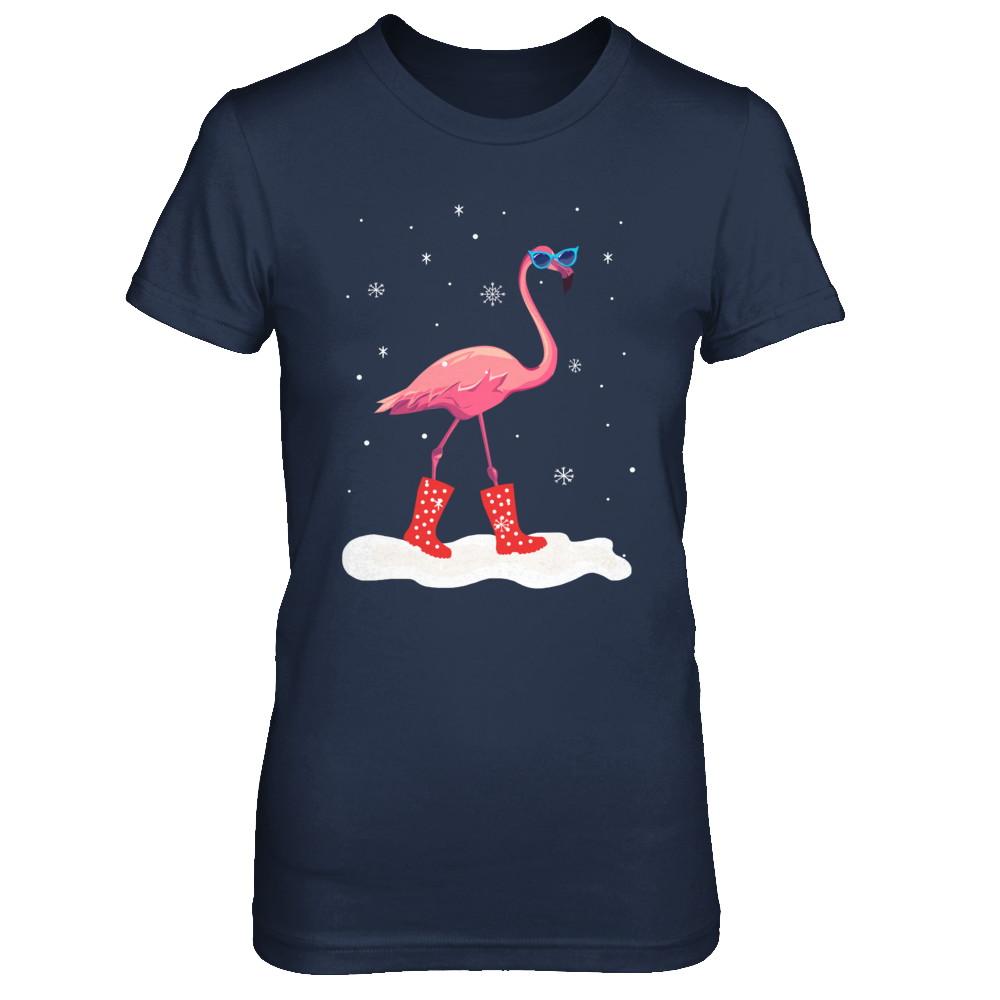 Flamingo With Rubber Boots Snow-T-Shirt & Hoodie-Women's T-Shirt-Navy