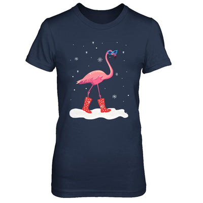 Flamingo With Rubber Boots Snow-T-Shirt & Hoodie-Women's T-Shirt-Navy