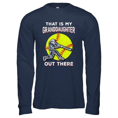 That's My Granddaughter Out There Softball Grandma Papa-T-Shirt & Hoodie-Long Sleeve T-Shirt-Navy