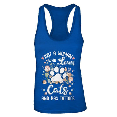 Just A Woman Who Loves Cats And Have Tattoos-T-Shirt & Tank Top-Women's Ideal Racerback Tank-Royal