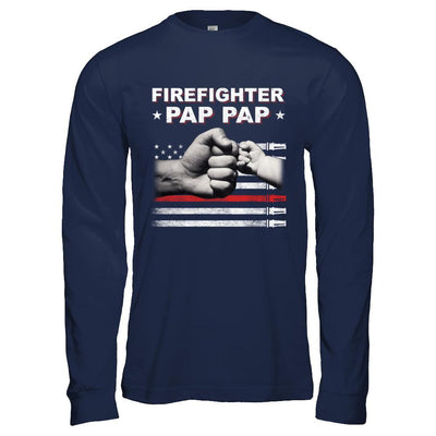 Firefighter Fireman Pap Pap American Flag Fathers Day-T-Shirt & Hoodie-Long Sleeve T-Shirt-Navy