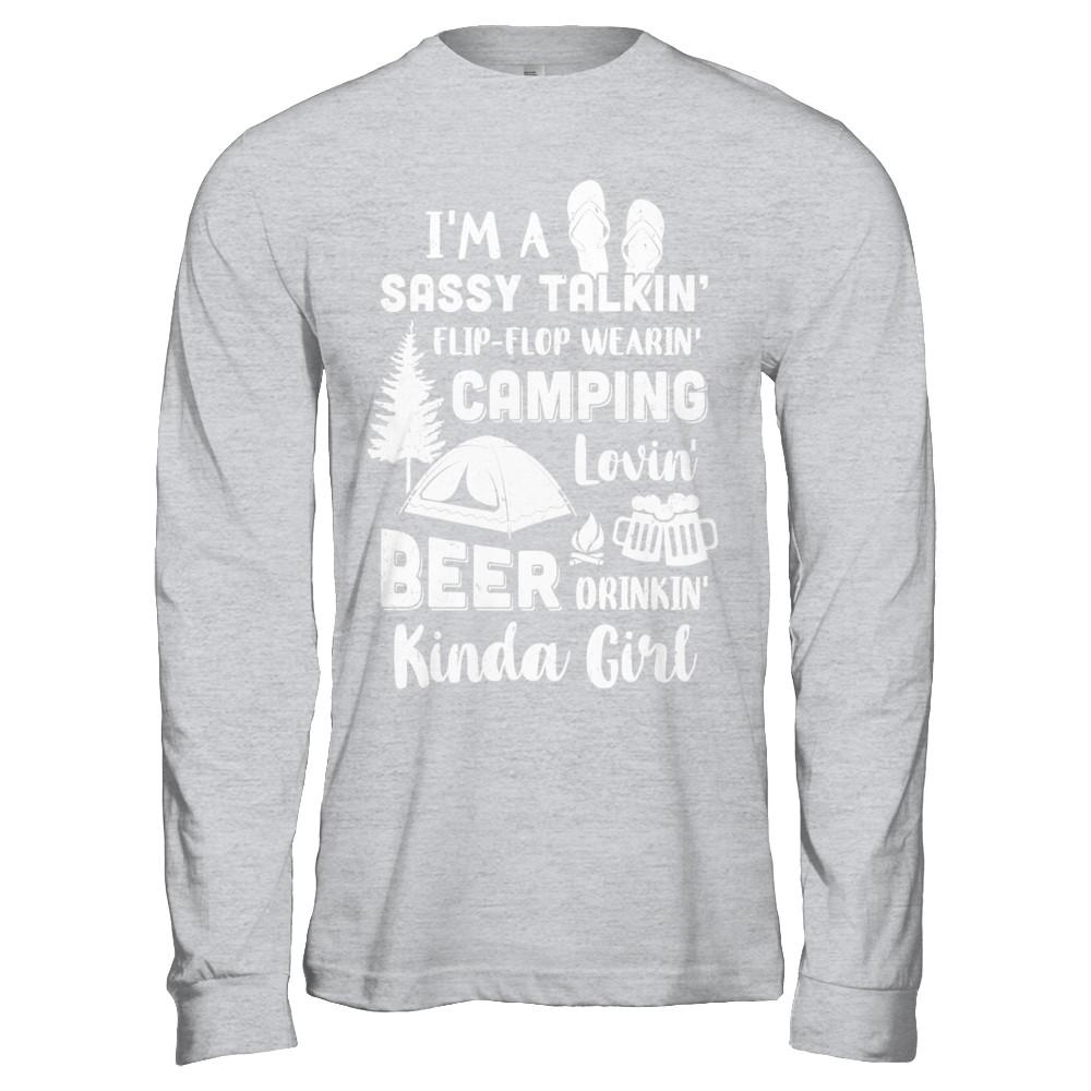 Sassy Talking Flip-Flop Camping Beer Kinda Girl-T-Shirt & Hoodie-Long Sleeve T-Shirt-Sport Grey