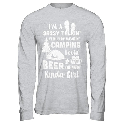 Sassy Talking Flip-Flop Camping Beer Kinda Girl-T-Shirt & Hoodie-Long Sleeve T-Shirt-Sport Grey