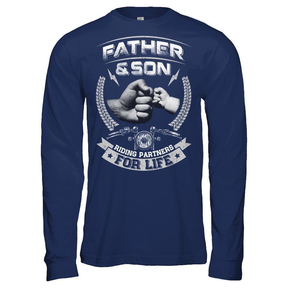 Motocross Father And Son Riding Partners For Life-T-Shirt & Hoodie-Long Sleeve T-Shirt-Navy