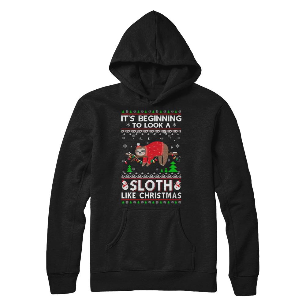 It's Beginning To Look A Sloth Like Christmas Sweater-T-Shirt & Sweatshirt-Pullover Hoodie-Black