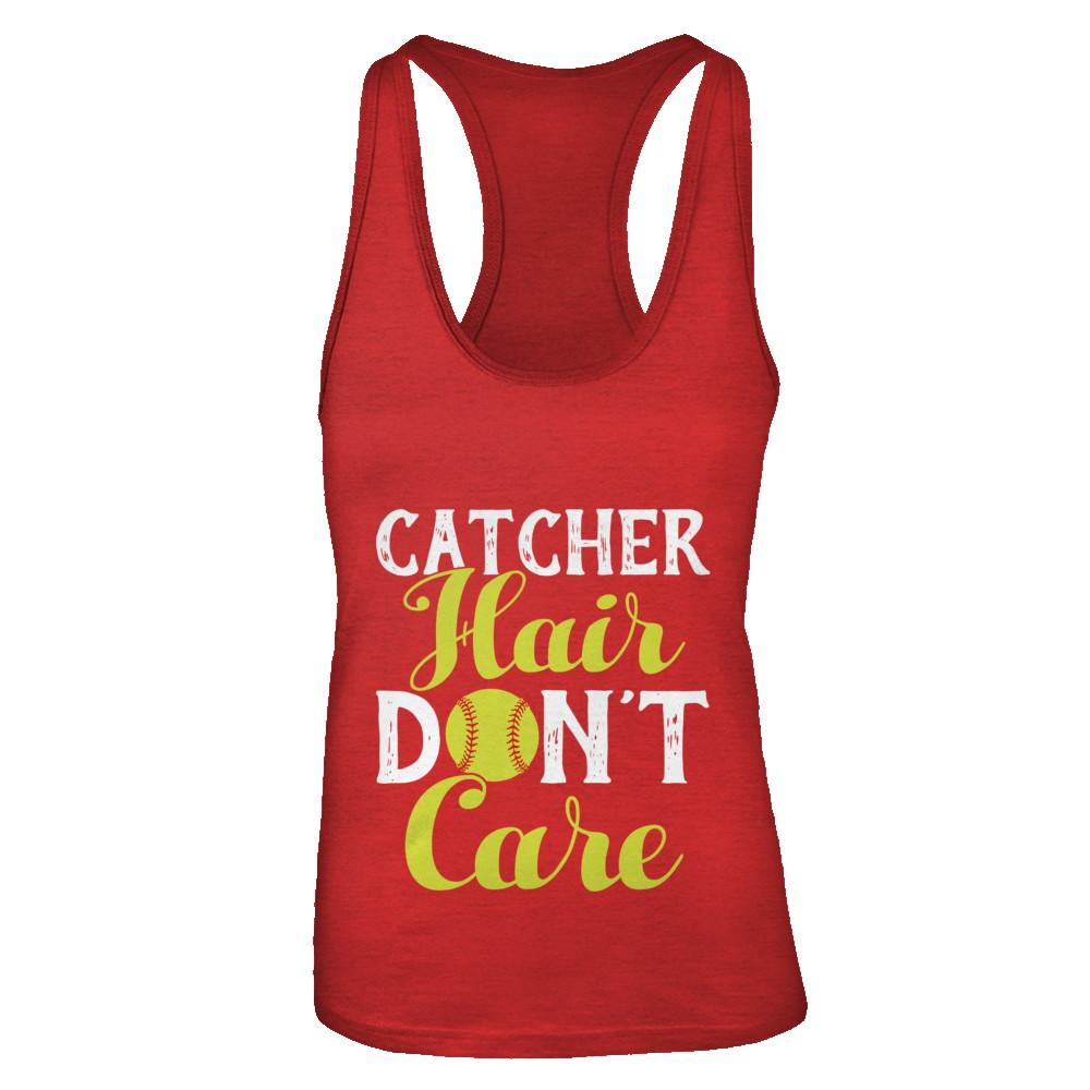 Catcher Hair Don't Care Softball-T-Shirt & Tank Top-Women's Ideal Racerback Tank-Red