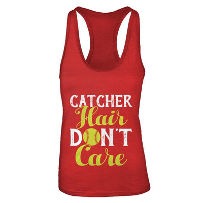 Catcher Hair Don't Care Softball-T-Shirt & Tank Top-Women's Ideal Racerback Tank-Red