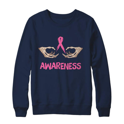 Breast Cancer Skeleton Hand Scary Halloween-T-Shirt & Sweatshirt-Crewneck Sweatshirt-Navy
