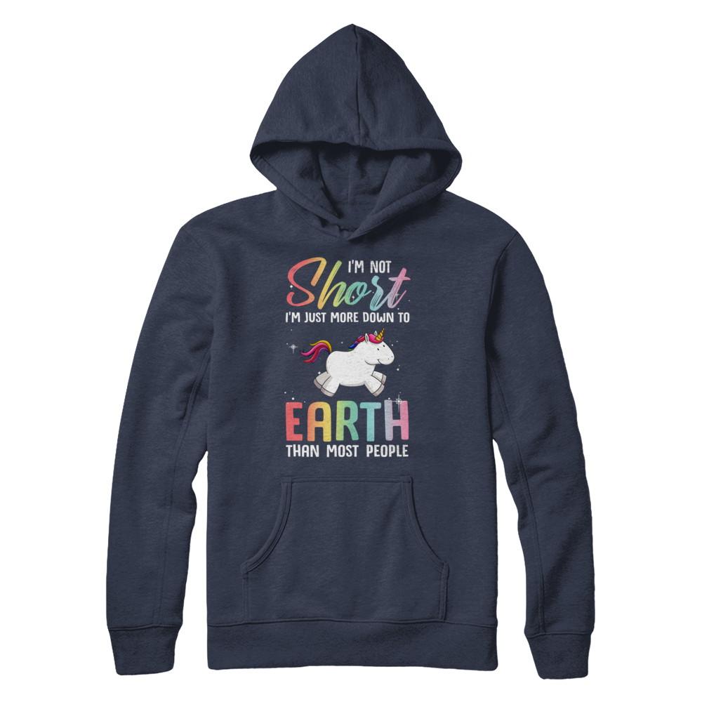 I'm Not Short Im Just More Down To Earth Than People Unicorn-T-Shirt & Hoodie-Pullover Hoodie-Navy