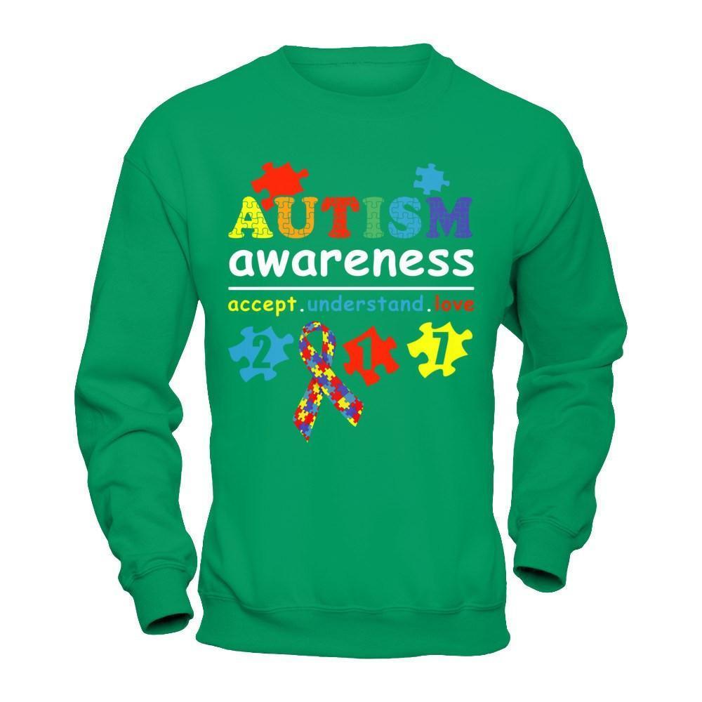 Autism Awareness 2017 Accept Understand Love-T-Shirt & Hoodie-Crewneck Sweatshirt-Irish Green