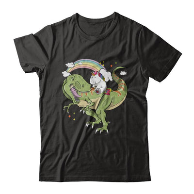 Unicorn Riding Dinosaur T Rex Unicorns Rainbow Gifts-T-Shirt & Hoodie-Premium T-Shirt-Black