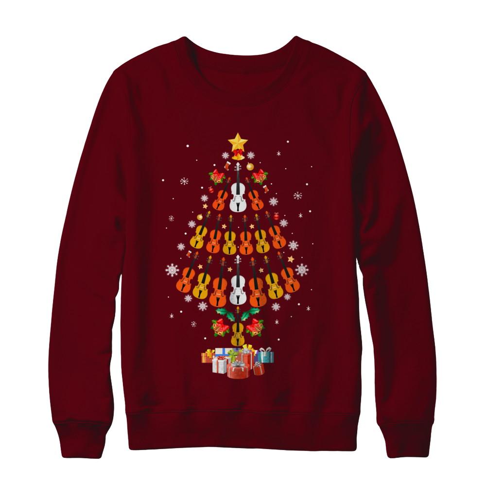 Music Violin Christmas Tree Merry Xmas Gift-T-Shirt & Sweatshirt-Crewneck Sweatshirt-Maroon