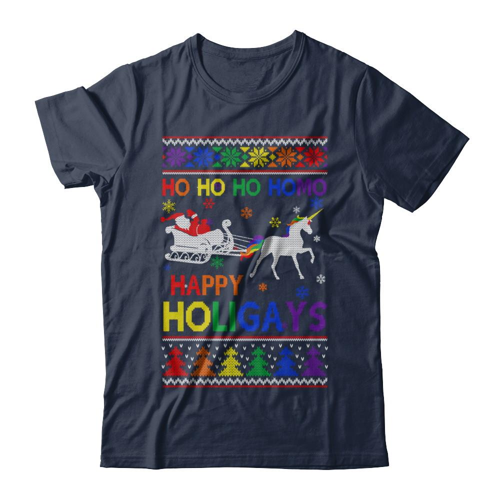 Ho Ho Ho Santa Riding Unicorrn Happy Holigays LGBT-T-Shirt & Sweatshirt-Classic T-Shirt-Navy
