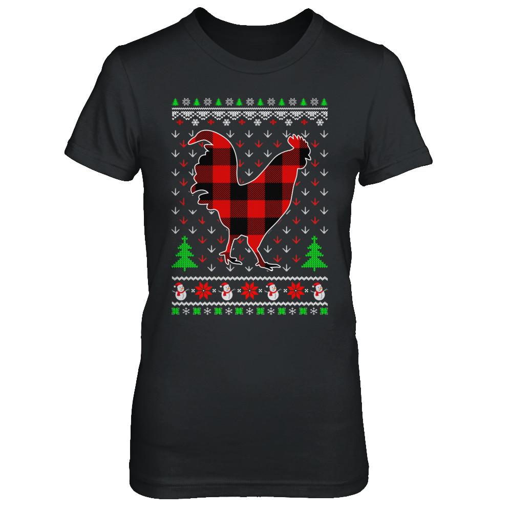 Funny Holiday Chicken Buffalo Plaid Ugly Christmas Sweater-T-Shirt & Sweatshirt-Women's T-Shirt-Black