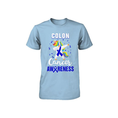 Inspirational Colon Cancer Awareness Unicorn Support Youth-Youth Shirt-Toddler T-Shirt-Light Blue