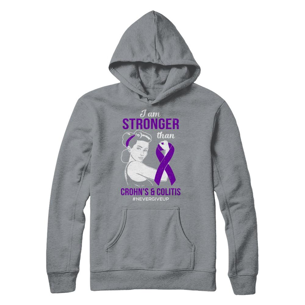 I Am Stronger Than Crohn's Colitis Awareness Support-T-Shirt & Hoodie-Pullover Hoodie-Light Steel