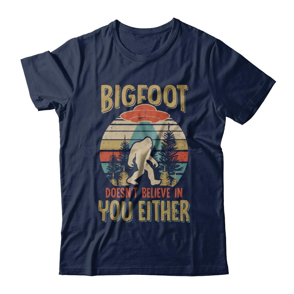 Retro Bigfoot Doesn't Believe In You Either UFO-T-Shirt & Hoodie-Classic T-Shirt-Navy