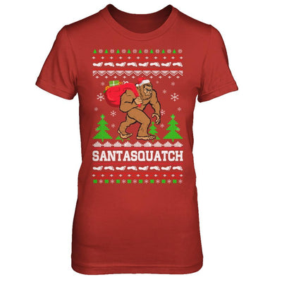 Funny Santasquatch Bigfoot Ugly Christmas Sweater Gift-T-Shirt & Sweatshirt-Women's T-Shirt-Red