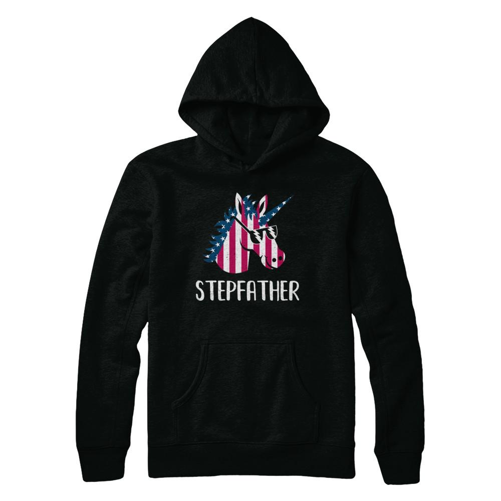 Patriotic Stepfather Unicorn Americorn 4Th Of July-T-Shirt & Hoodie-Pullover Hoodie-Black